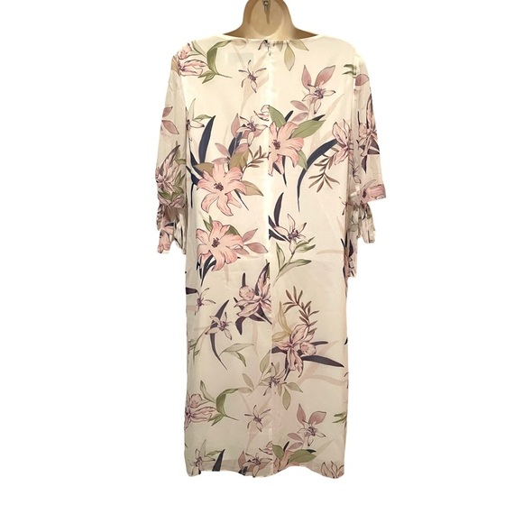Truth & Fable White Floral Print Shift Dress with Sheer Tie Sleeves Size Small - Picture 9 of 9